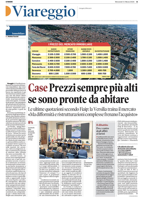 case Versilia prezzi 2025 L'articolo de Il Tirreno 11 marzo 2026